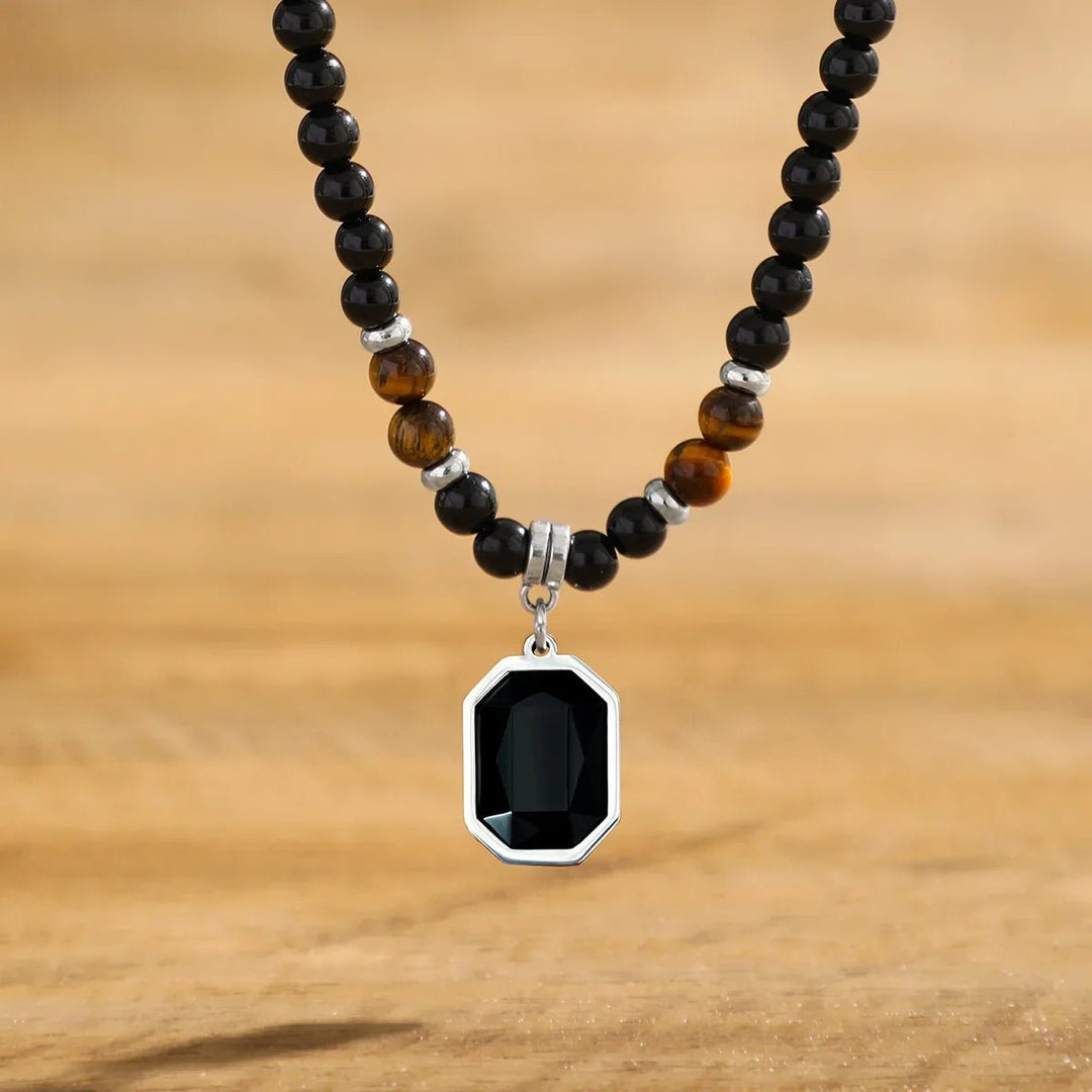 Men's Black Beads with Pearl Pendant - Hayes Carter