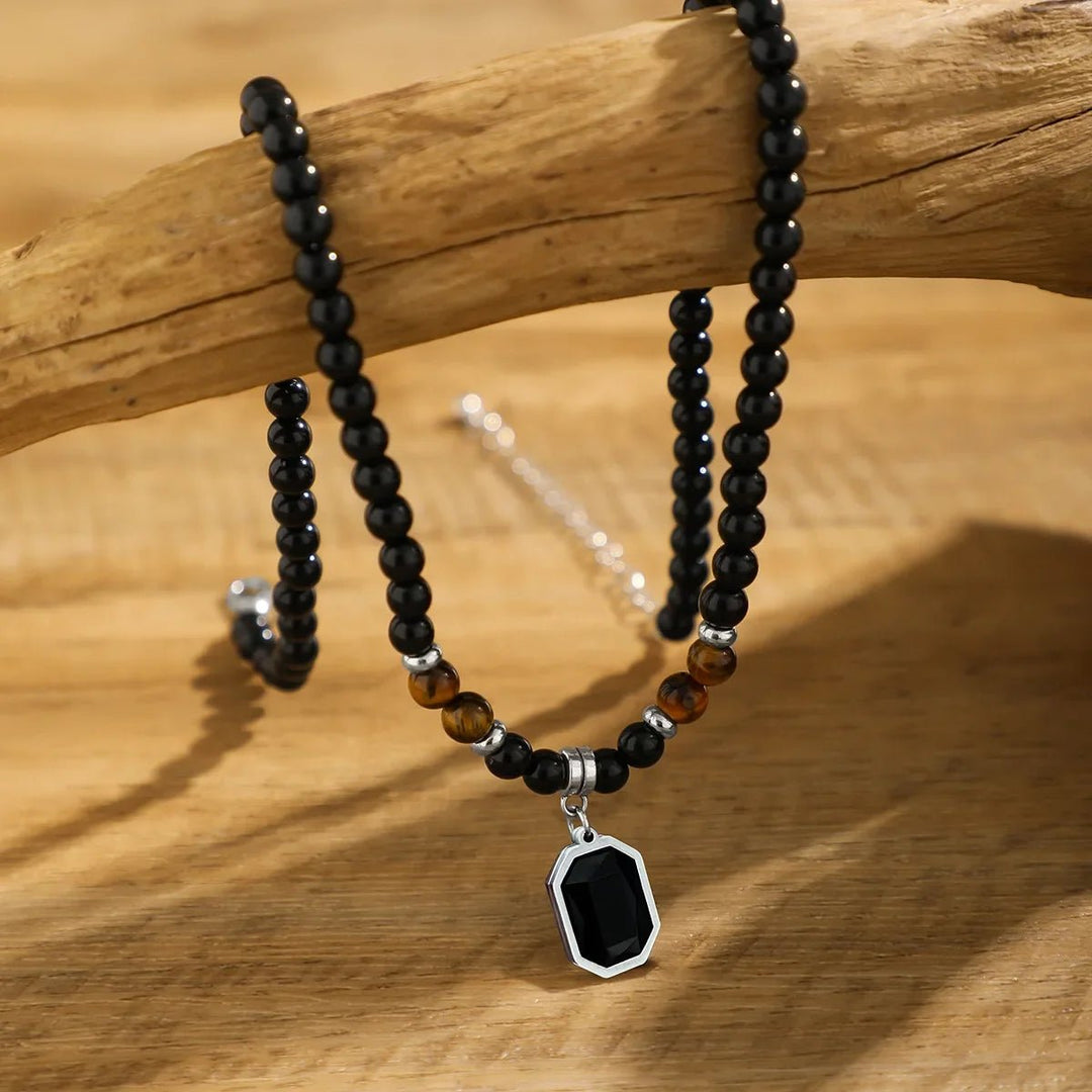 Men's Black Beads with Pearl Pendant - Hayes Carter